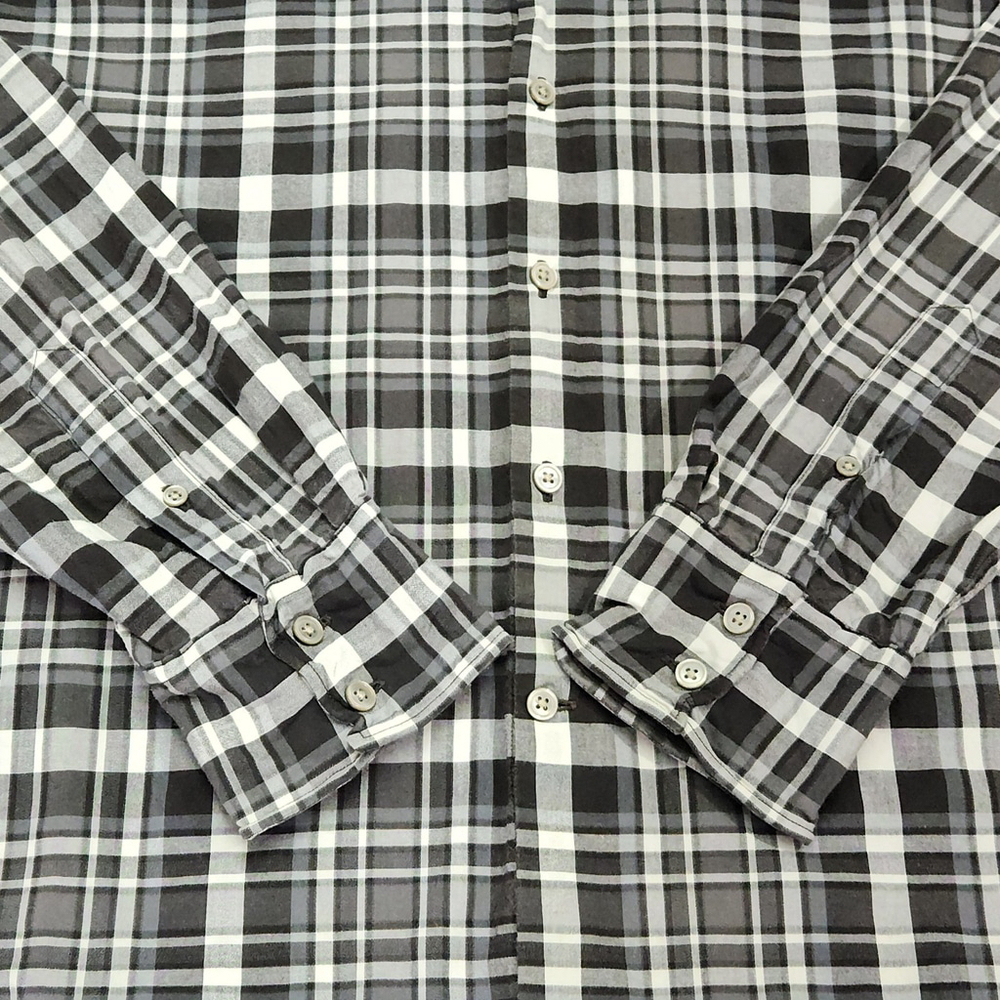 John Varvatos USA Mens Luxury Plaid Shirt Long Sleeve Black White Gray L - Picture 12 of 13